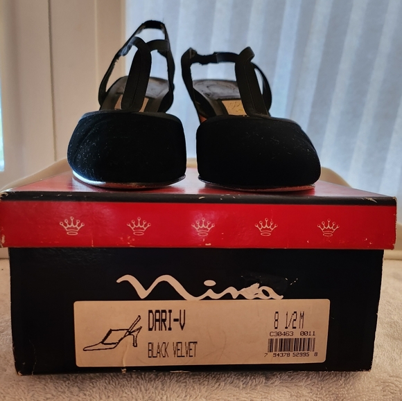 Black Velvet Closed toe Sling-Back Heels by Nina - Picture 2 of 5